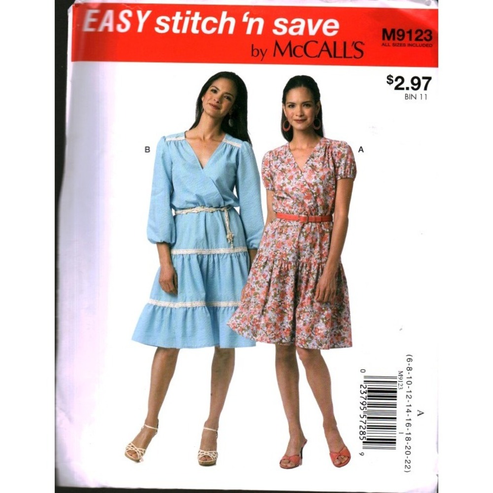 McCalls M9123 Easy Stitch n Save Misses Mock Wrap Dress Pattern Sizes 6-22